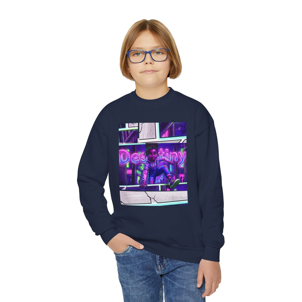 Youth “Destiny” Retro Neon Graphic Crewneck Sweatshirt