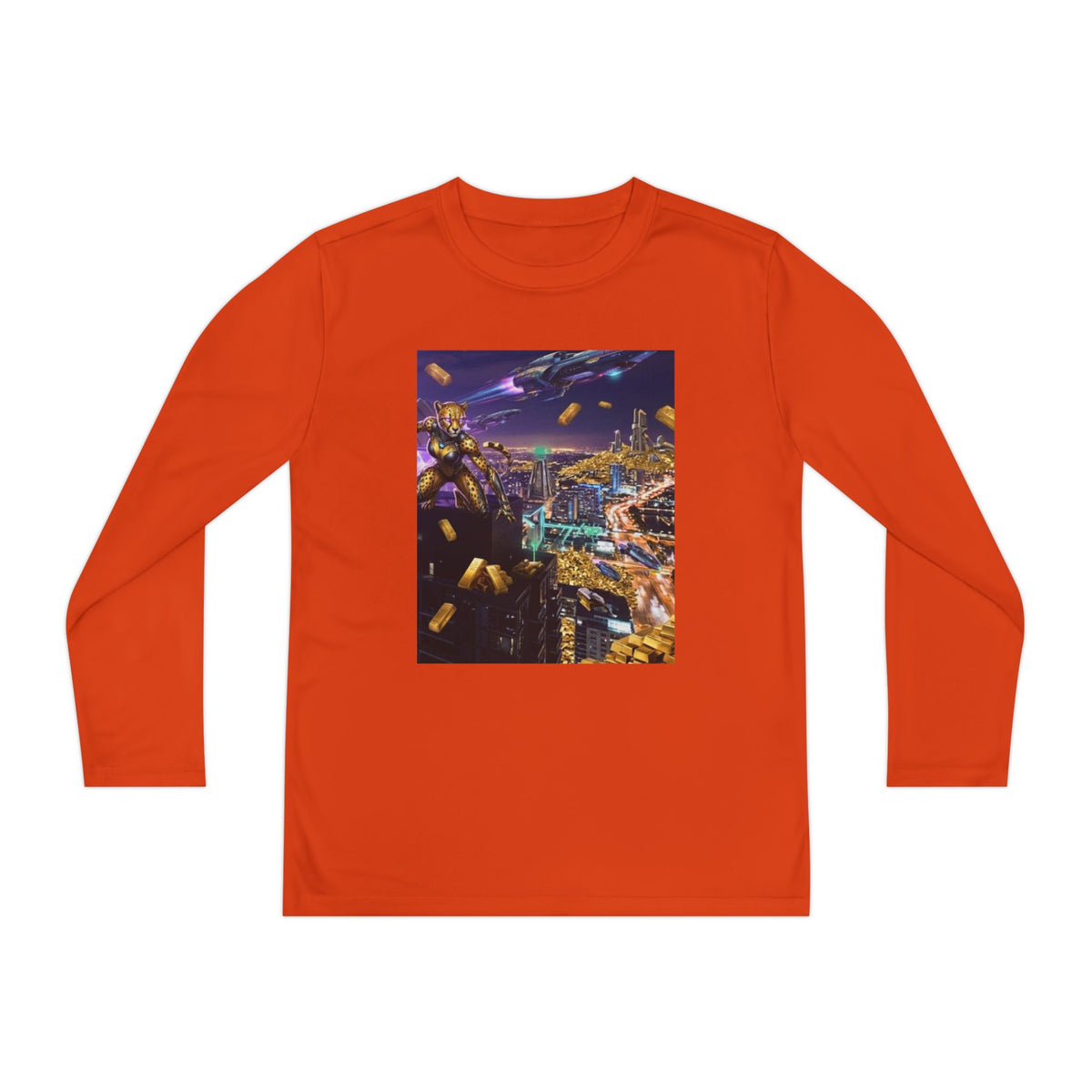 Youth Long Sleeve Tee – Colorful Night Cityscape Graphic Shirt
