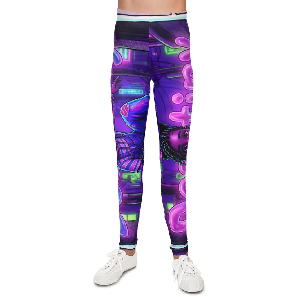 Youth Purple Neon Graffiti Character Leggings