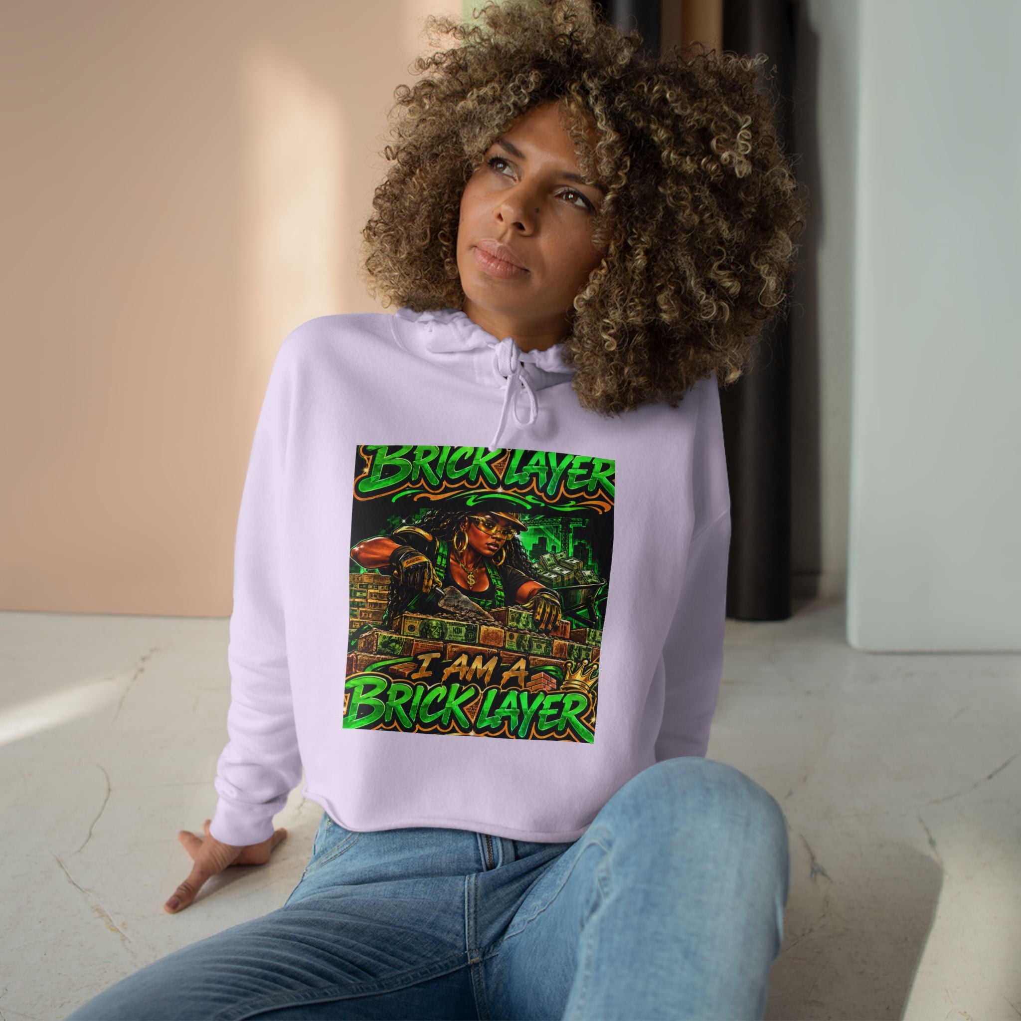Bricklayer Crop Hoodie — I Am A Bricklayer Graphic Hoodie for Construction Workers