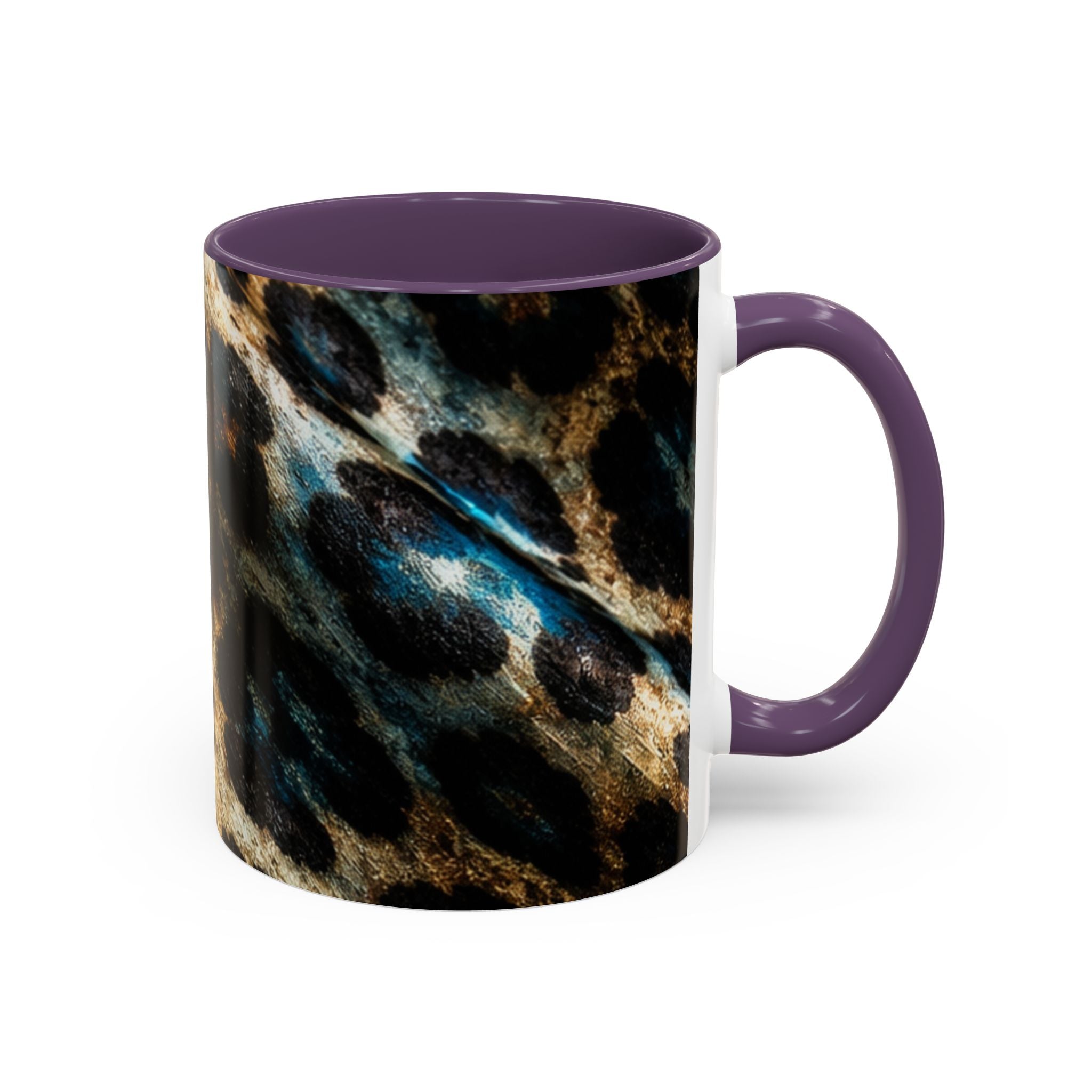 Teal Leopard Accent Coffee Mug — Bold Animal Print Ceramic Mug (11/15 oz)