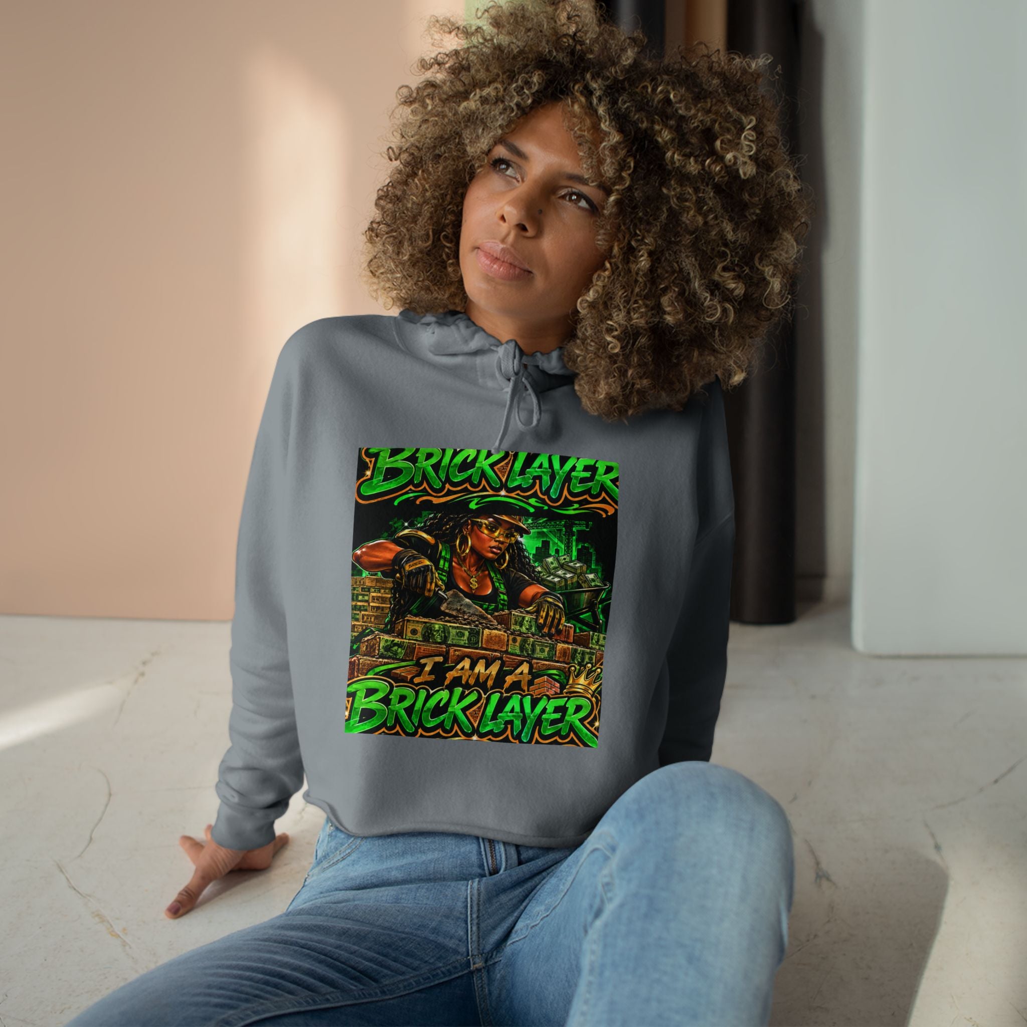 Bricklayer Crop Hoodie — I Am A Bricklayer Graphic Hoodie for Construction Workers