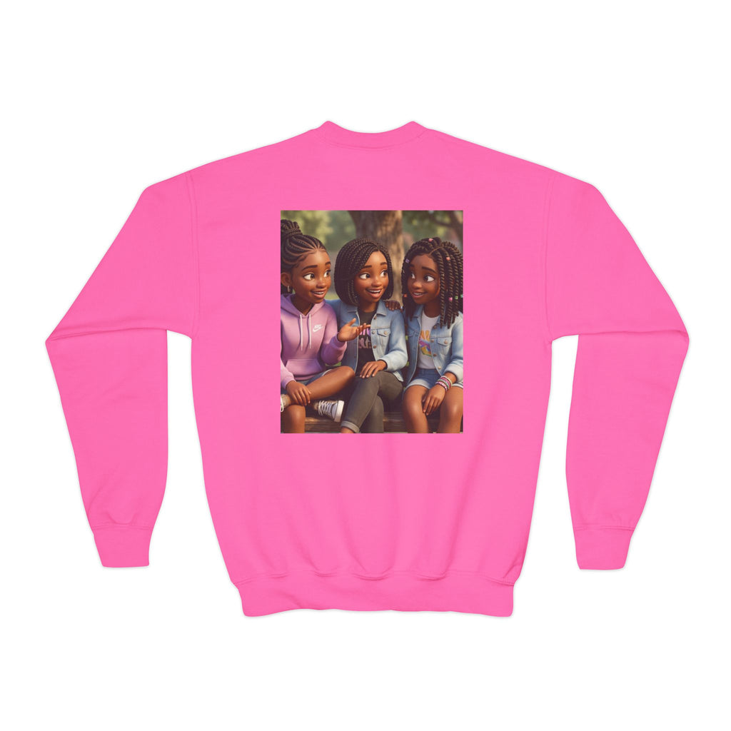 Youth Crewneck Sweatshirt Featuring Diverse Best Friends Illustration