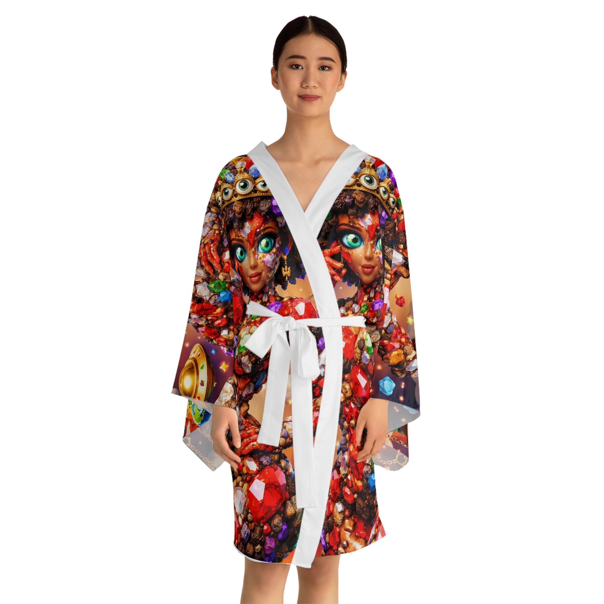 Colorful Gem Goddess Kimono — Long Sleeve Printed Robe