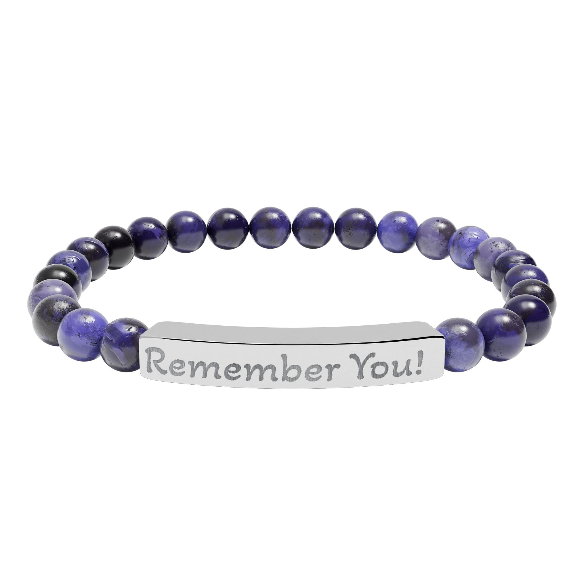 Engraved 'Remember You' Natural Stone Stretch Bracelet — Beaded Bar Memorial Jewelry