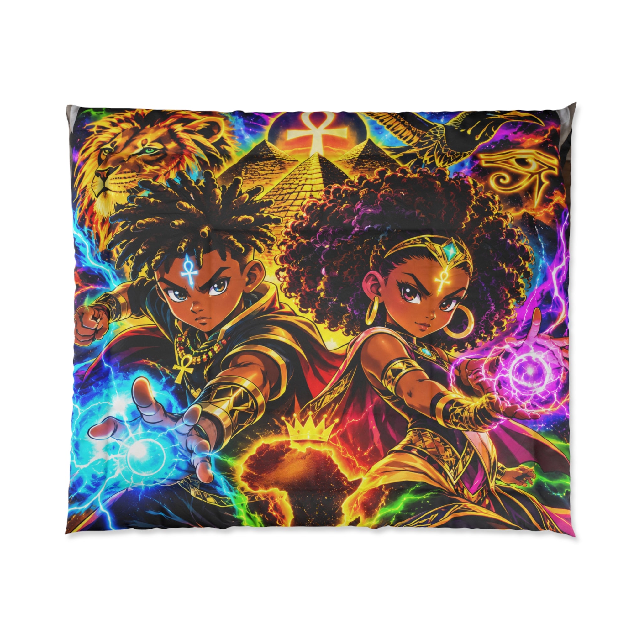 Magical Afro Warrior Comforter — Vibrant African Fantasy Bedspread