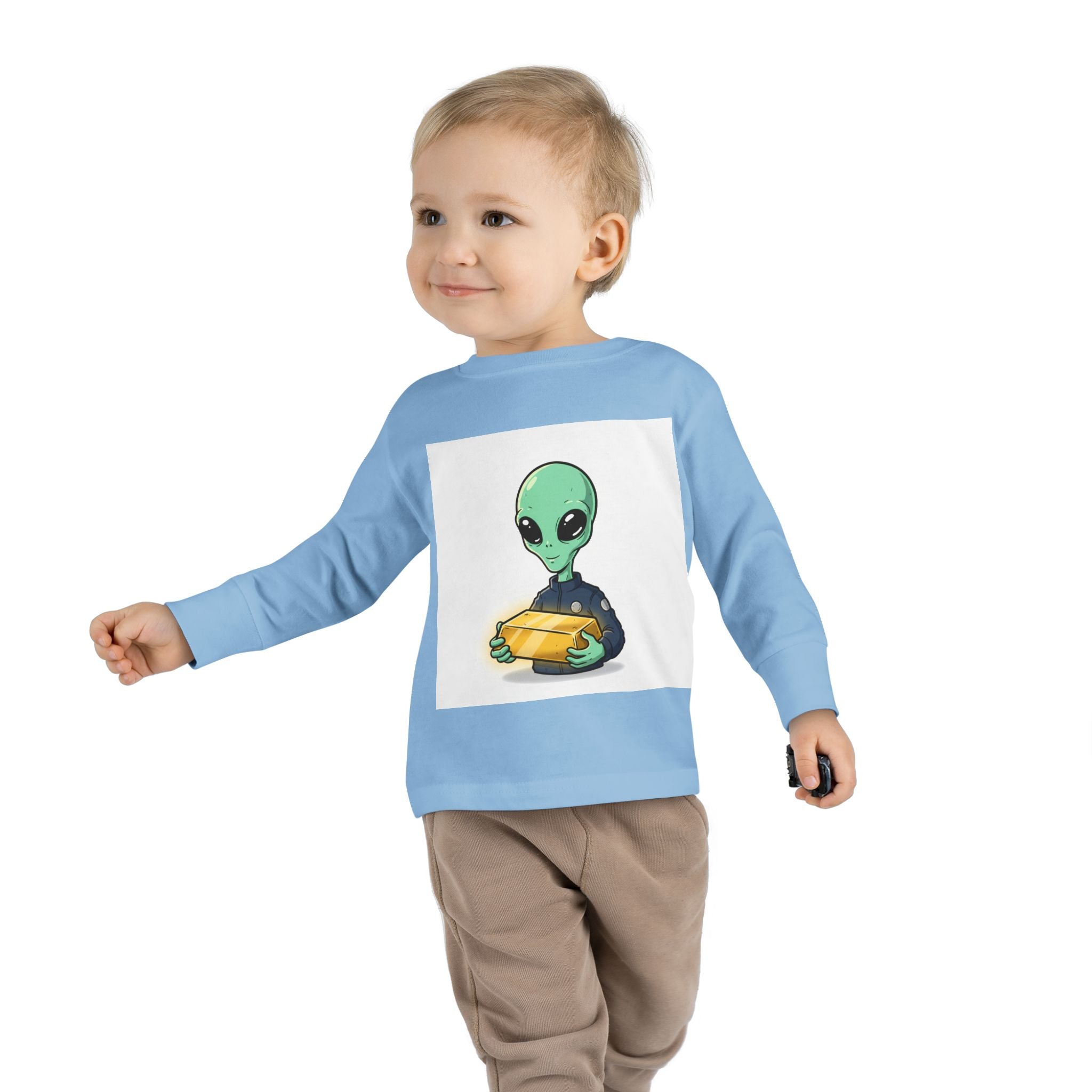 Alien Holding Gold Bar Toddler Long Sleeve Tee