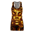 Gold Goddess Racerback Dress – All-Over Print Mystical Face