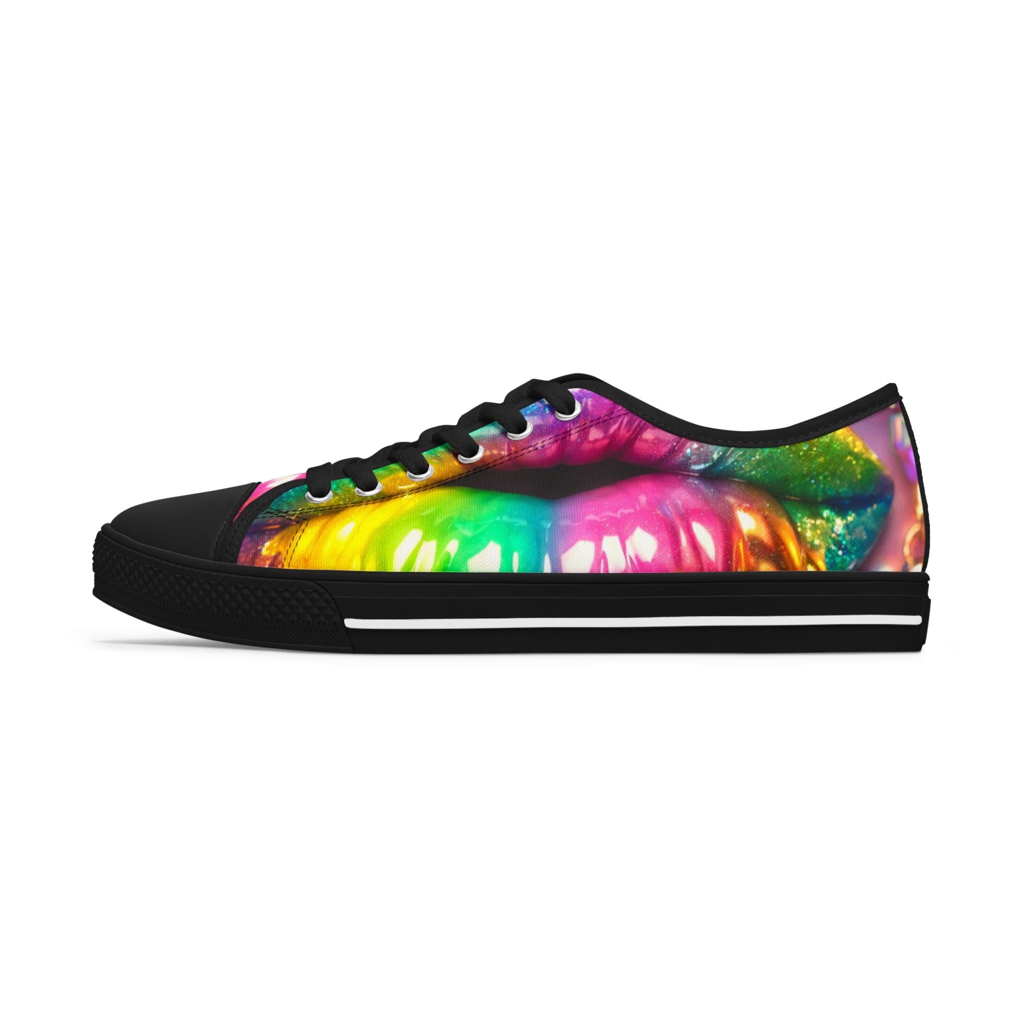 Low Top Sneakers — Colorful Rainbow Lip Print Women's Canvas Shoes