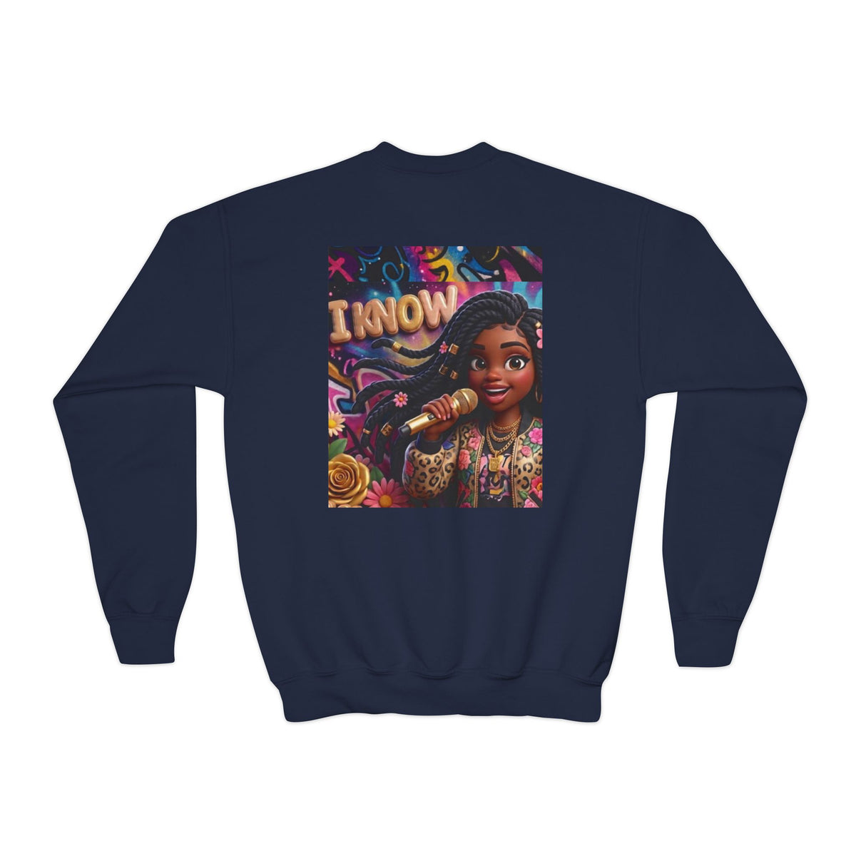 Youth Crewneck Sweatshirt – Colorful “I Know” Singer Character Design