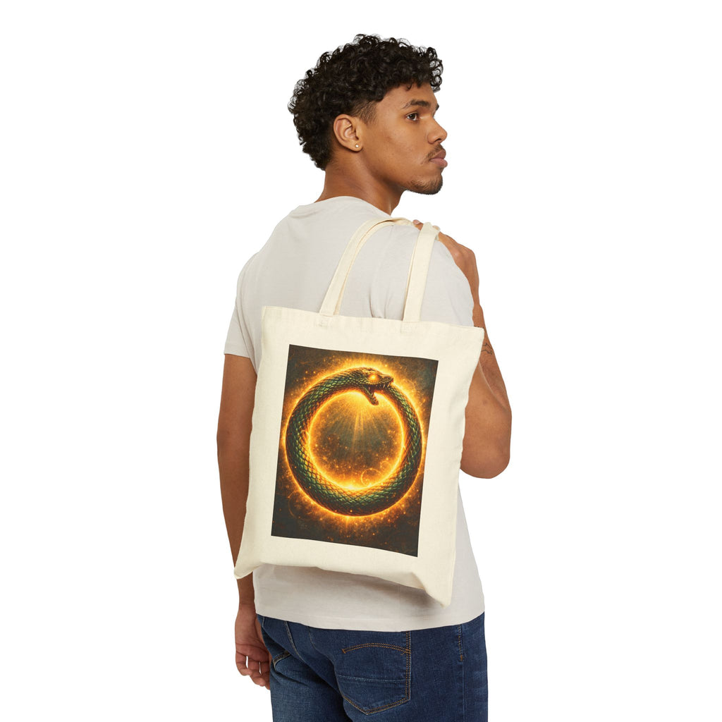 Ouroboros Fire Circle Tote Bag — Mythic Snake Canvas Shopper