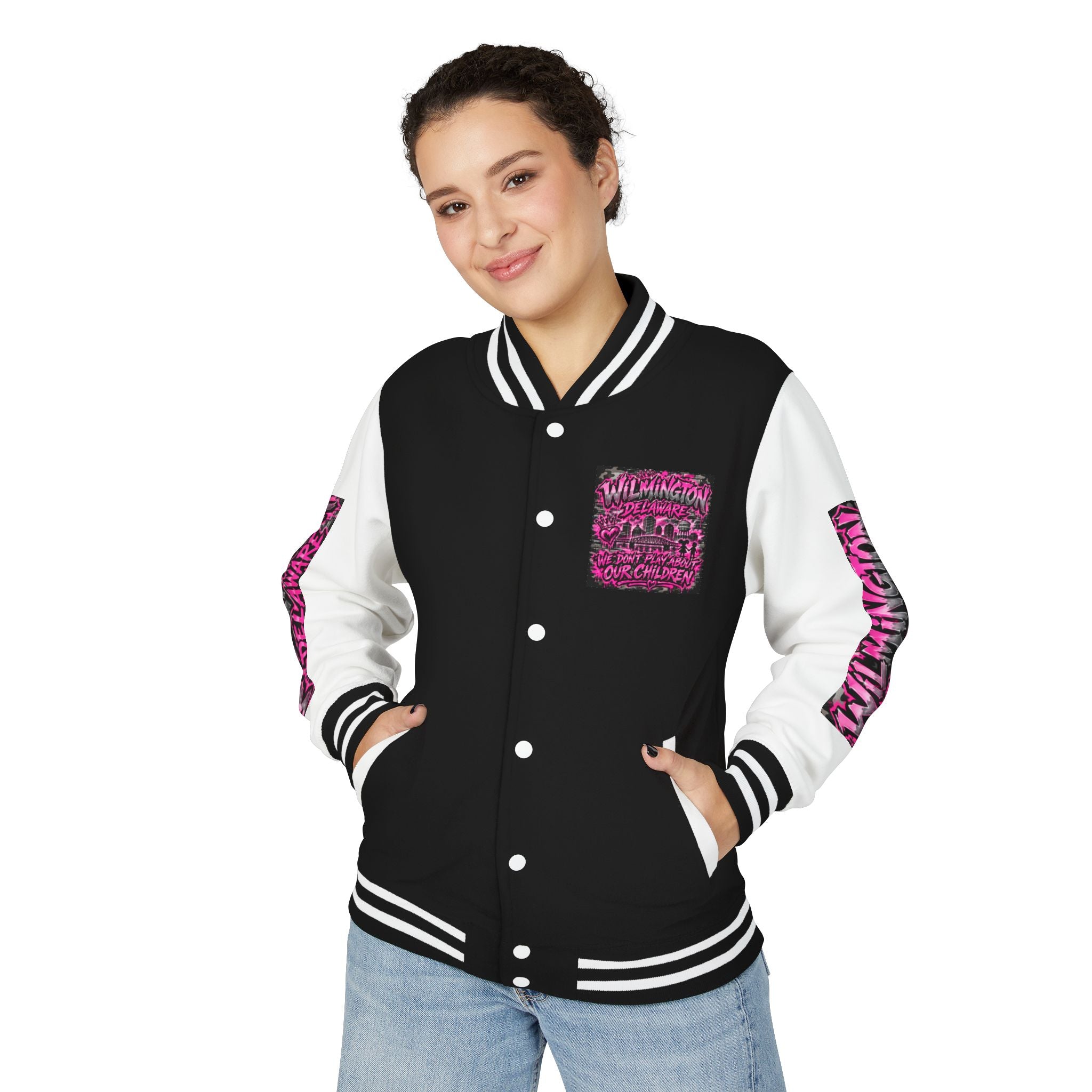Wilmington Delaware Letterman Jacket — 'We Don't Play About Our Children' Varsity Coat