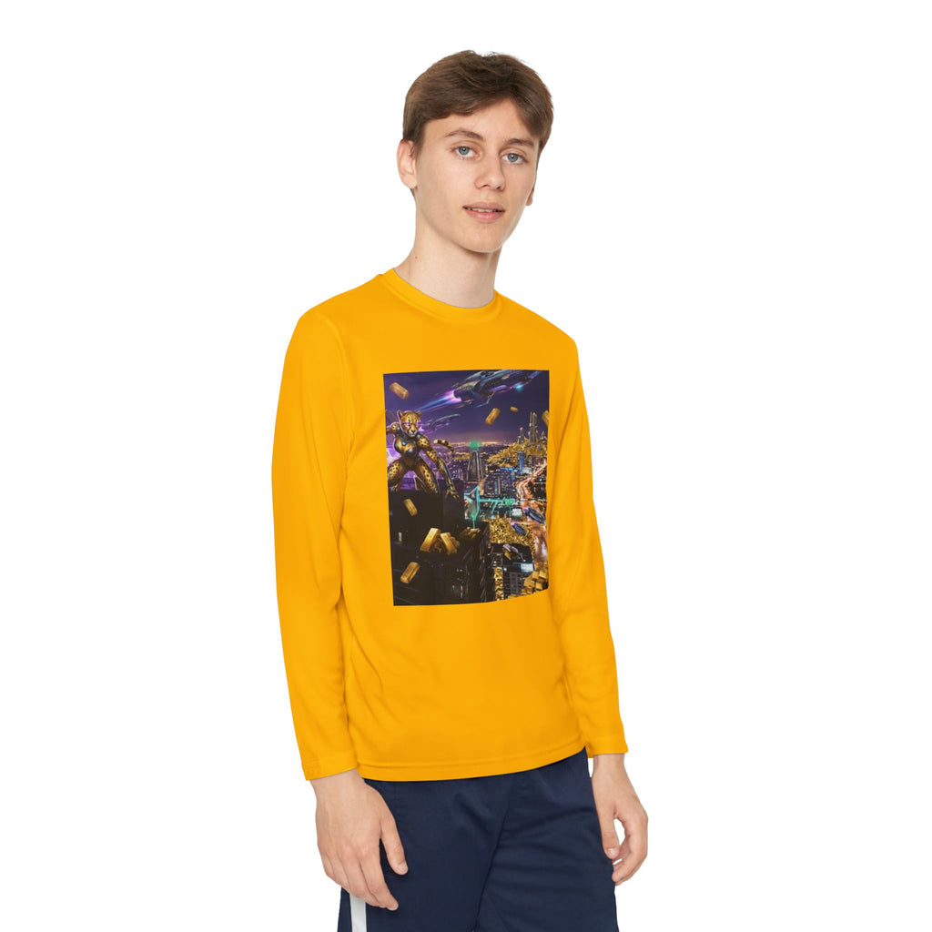 Youth Long Sleeve Tee – Colorful Night Cityscape Graphic Shirt