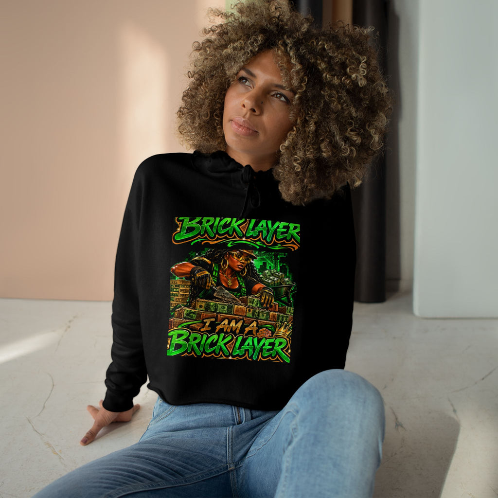 Bricklayer Crop Hoodie — I Am A Bricklayer Graphic Hoodie for Construction Workers