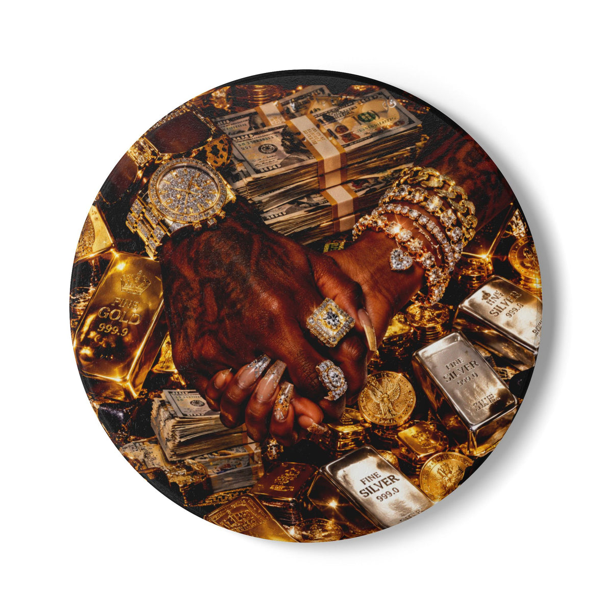 Glitter Heart Ceramic Coaster — Sparkling Gold Confetti Drink Coaster
