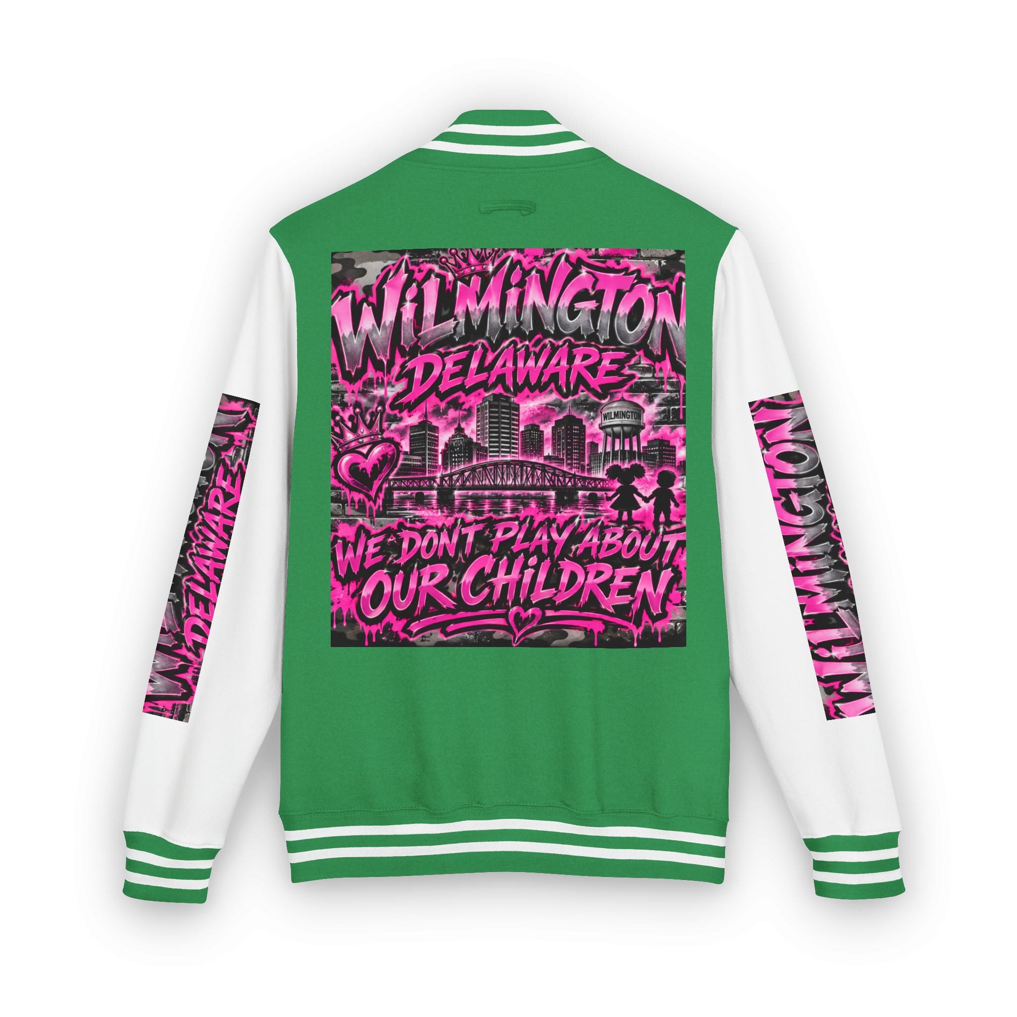 Wilmington Delaware Letterman Jacket — 'We Don't Play About Our Children' Varsity Coat