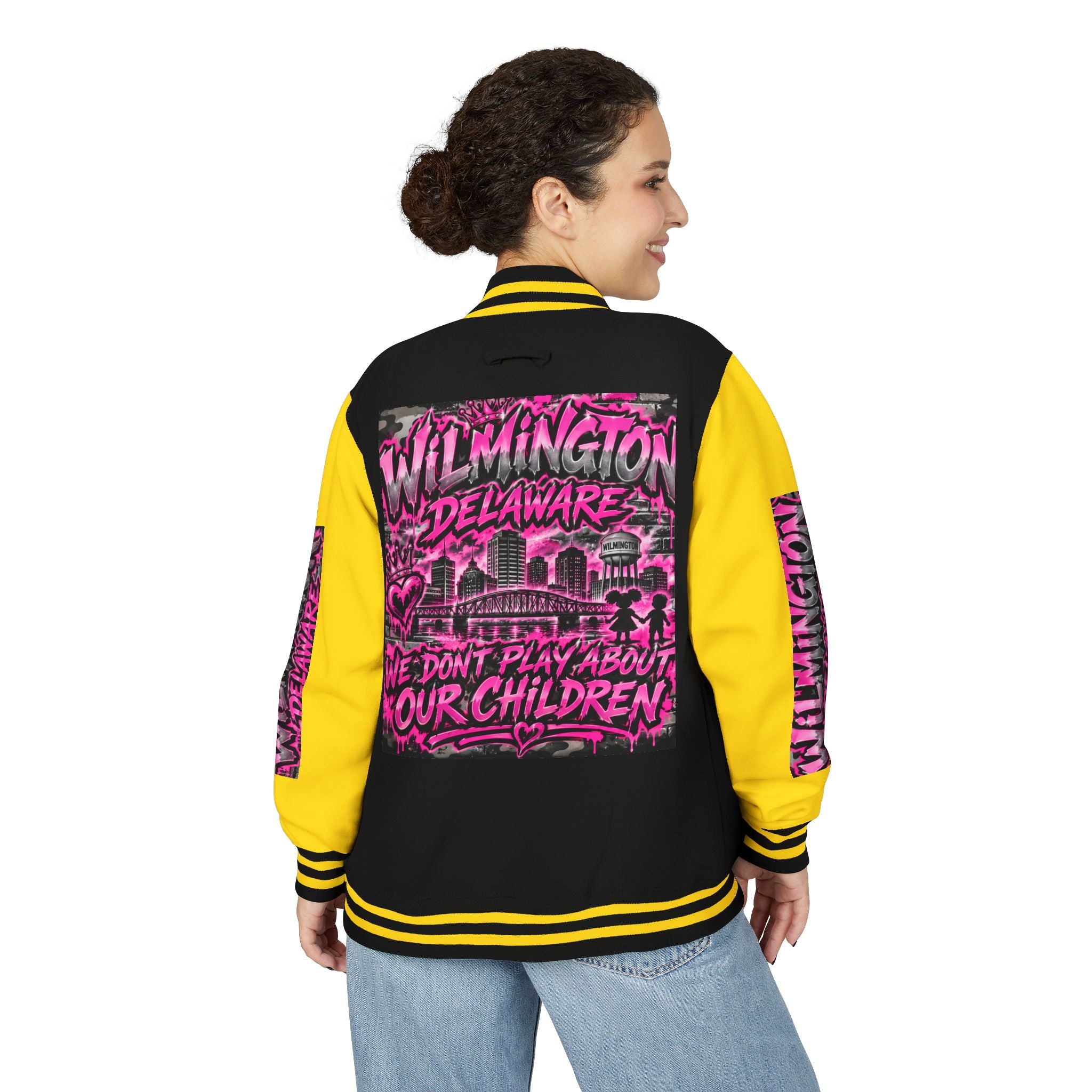 Wilmington Delaware Letterman Jacket — 'We Don't Play About Our Children' Varsity Coat