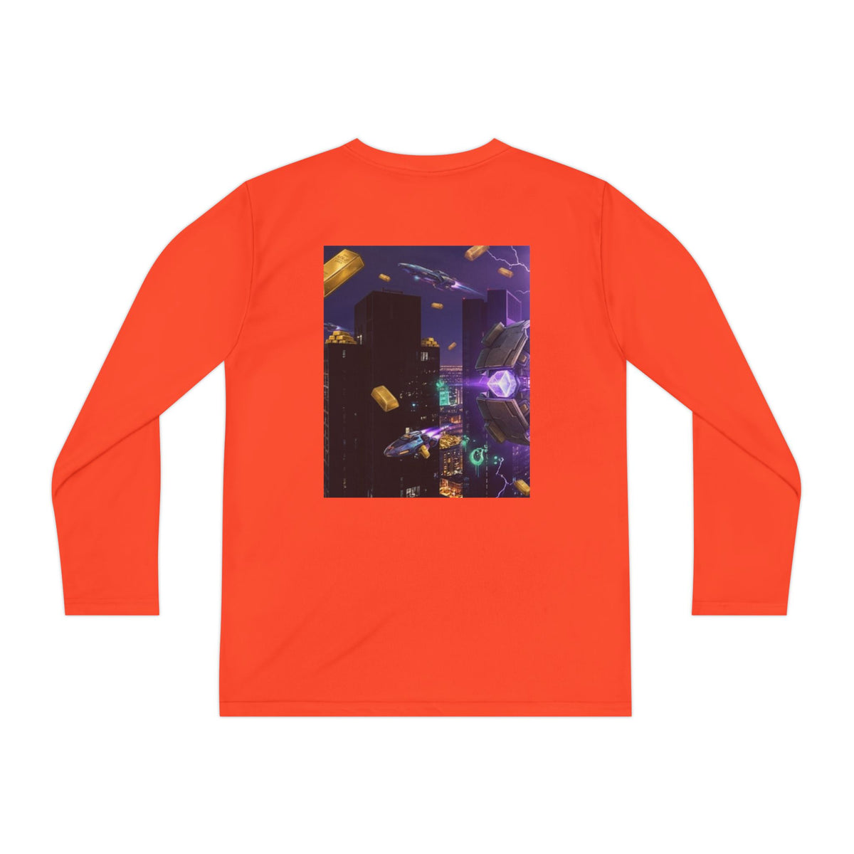 Youth Long Sleeve Tee – Colorful Night Cityscape Graphic Shirt