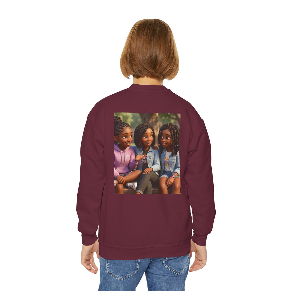 Youth Crewneck Sweatshirt Featuring Diverse Best Friends Illustration