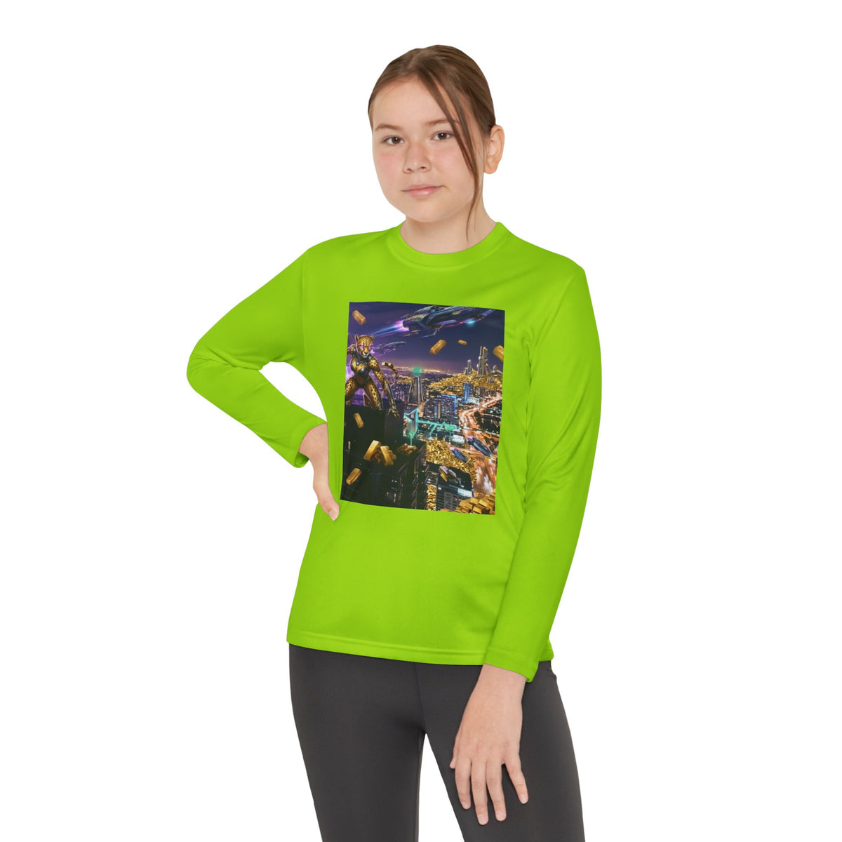 Youth Long Sleeve Tee – Colorful Night Cityscape Graphic Shirt