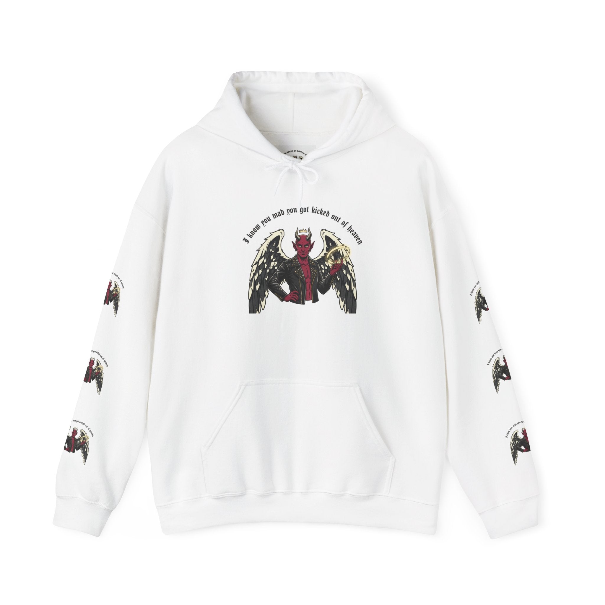 Devil Angel Wings Hoodie — Gothic Graphic Pullover with Sleeve Prints