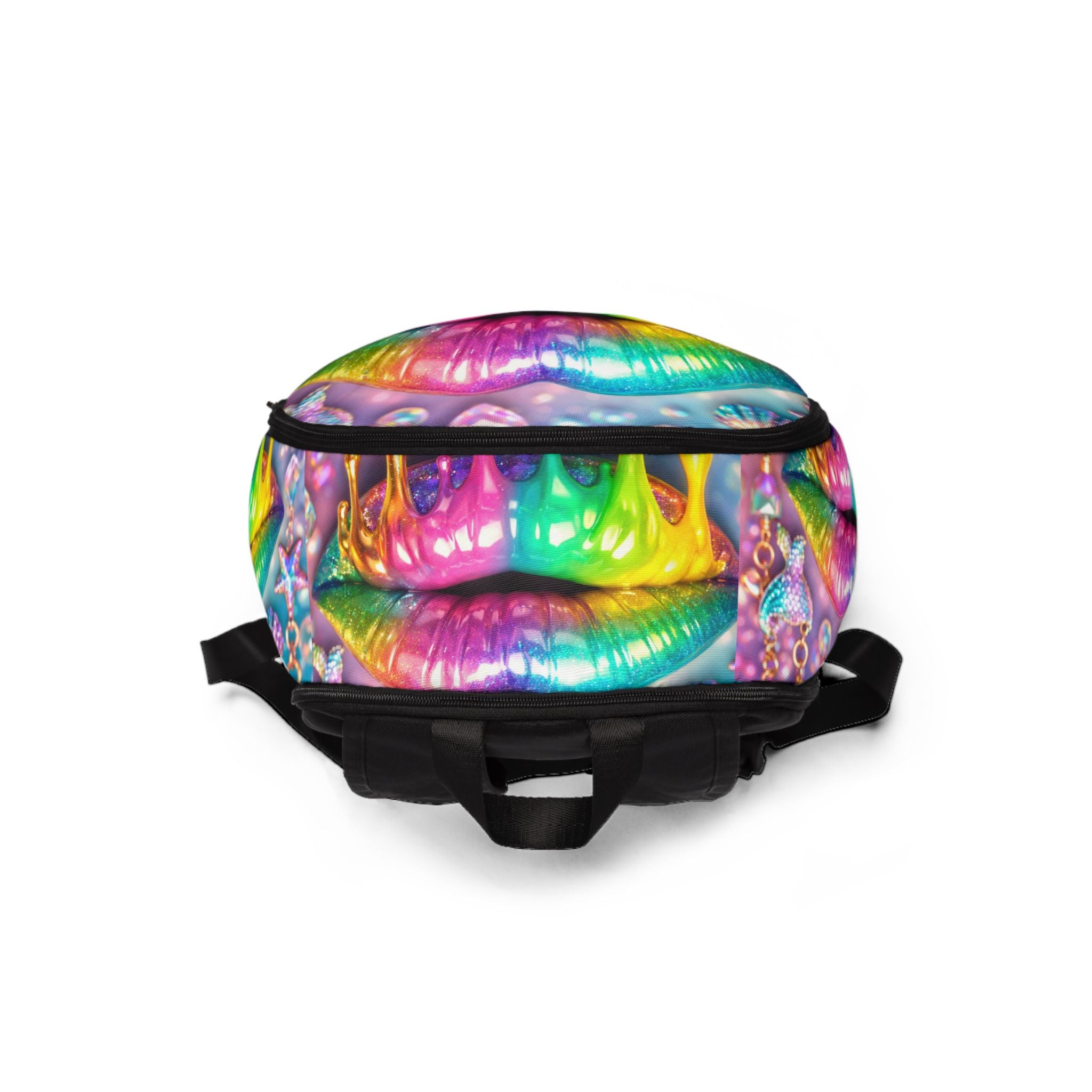 Rainbow Drip Lips Backpack — Colorful Pop Art School Bag