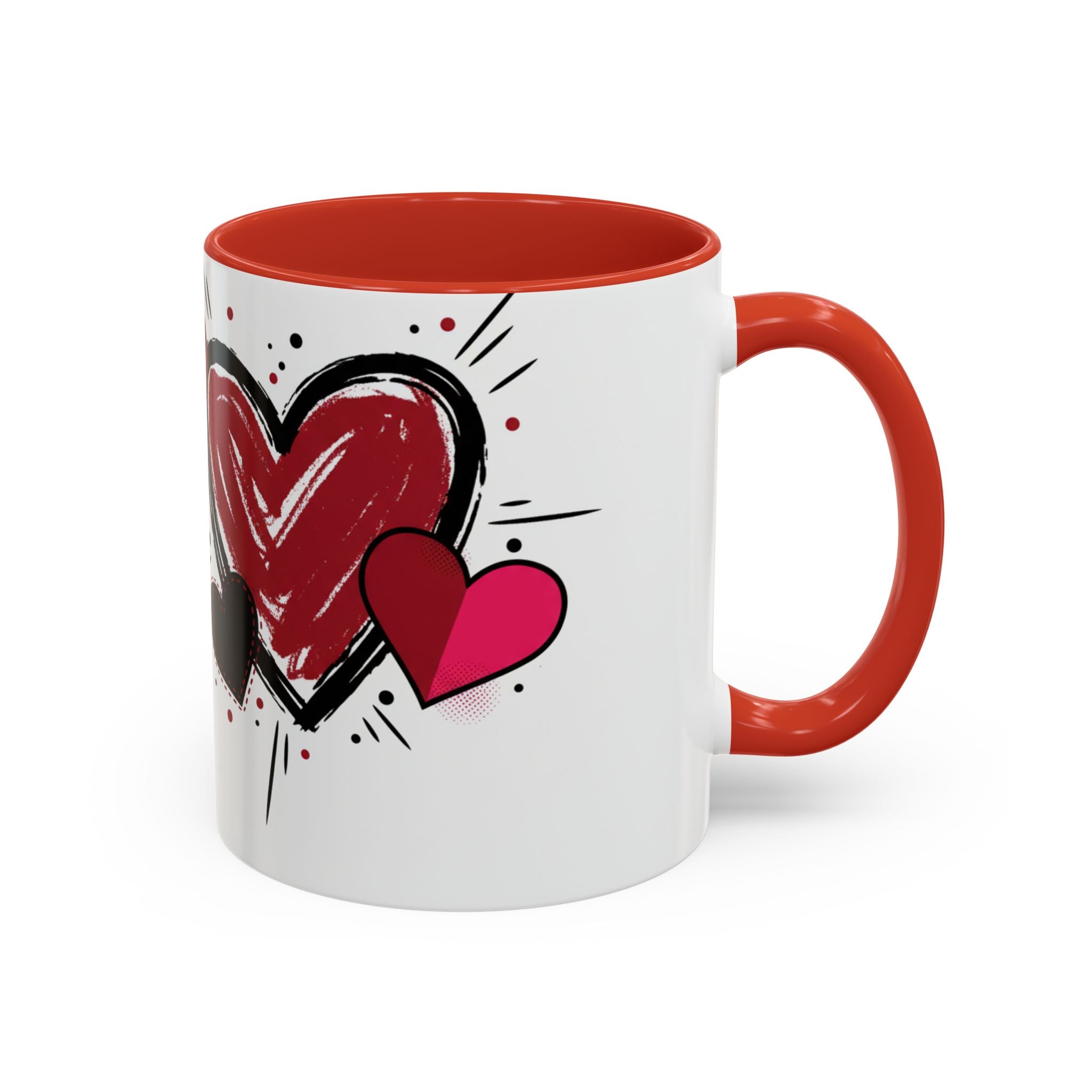Hand-Drawn Hearts Accent Coffee Mug – Romantic Valentine’s Day Gift (11/15oz)