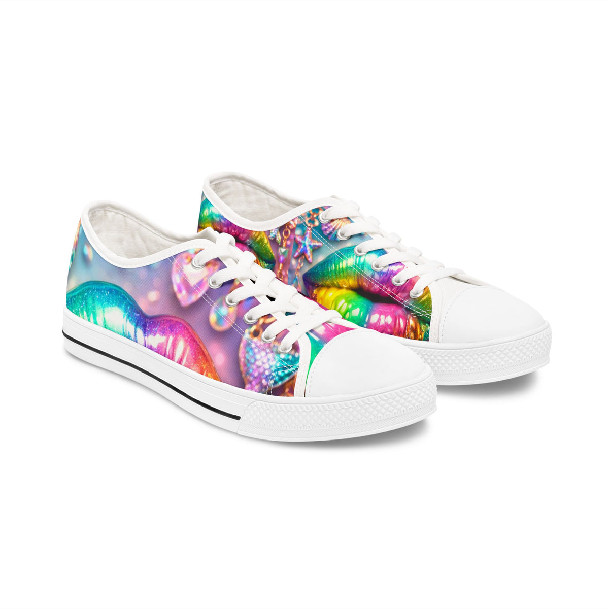 Low Top Sneakers — Colorful Rainbow Lip Print Women's Canvas Shoes