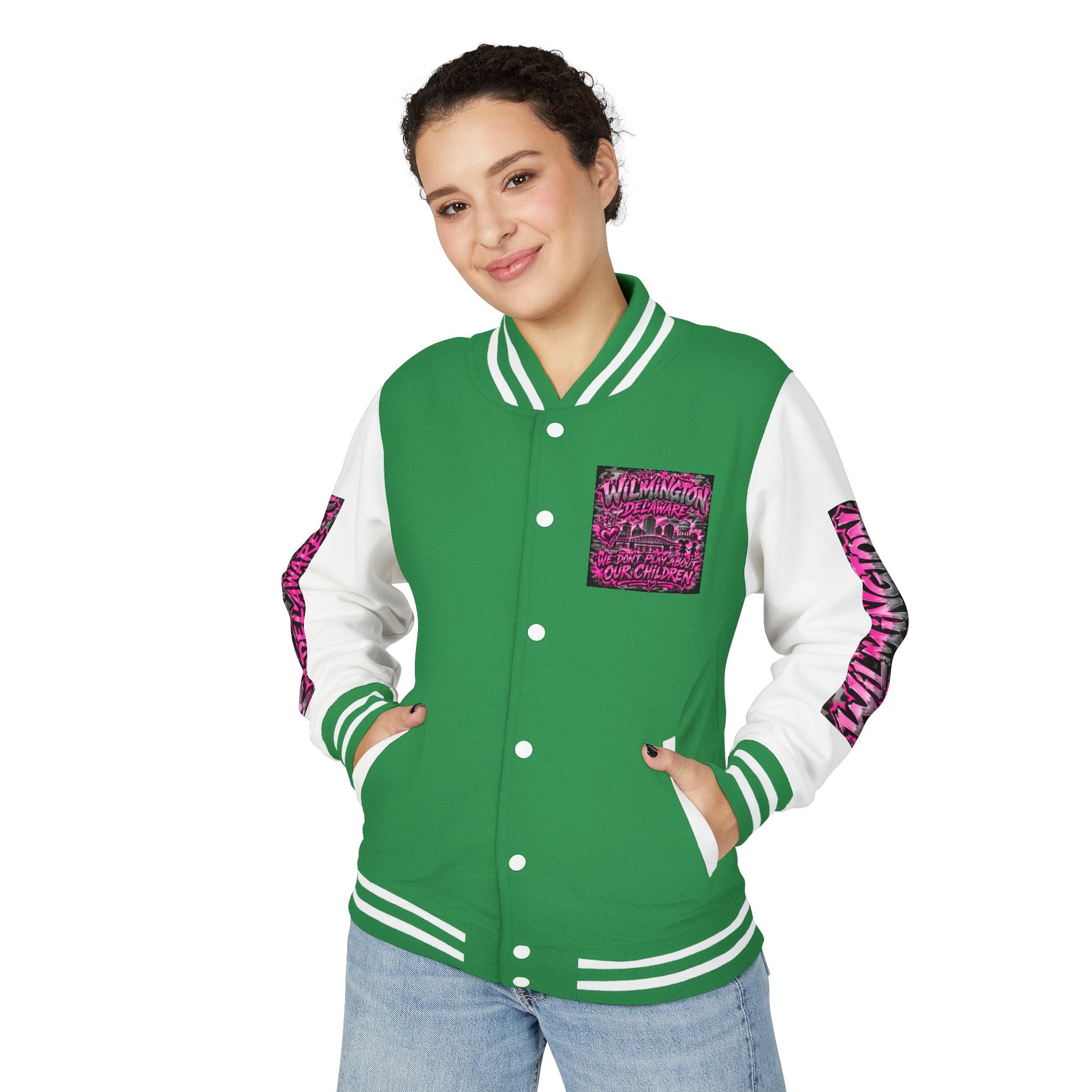 Wilmington Delaware Letterman Jacket — 'We Don't Play About Our Children' Varsity Coat