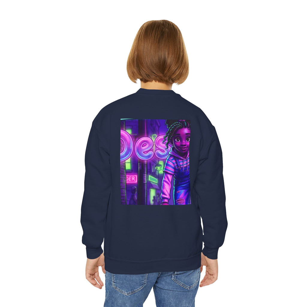 Youth “Destiny” Retro Neon Graphic Crewneck Sweatshirt