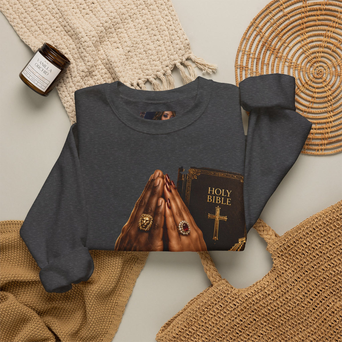 Holy Bible Praying Hands Religious Crewneck Sweatshirt