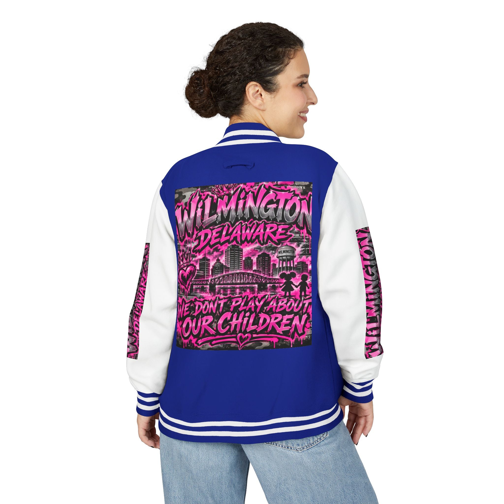 Wilmington Delaware Letterman Jacket — 'We Don't Play About Our Children' Varsity Coat