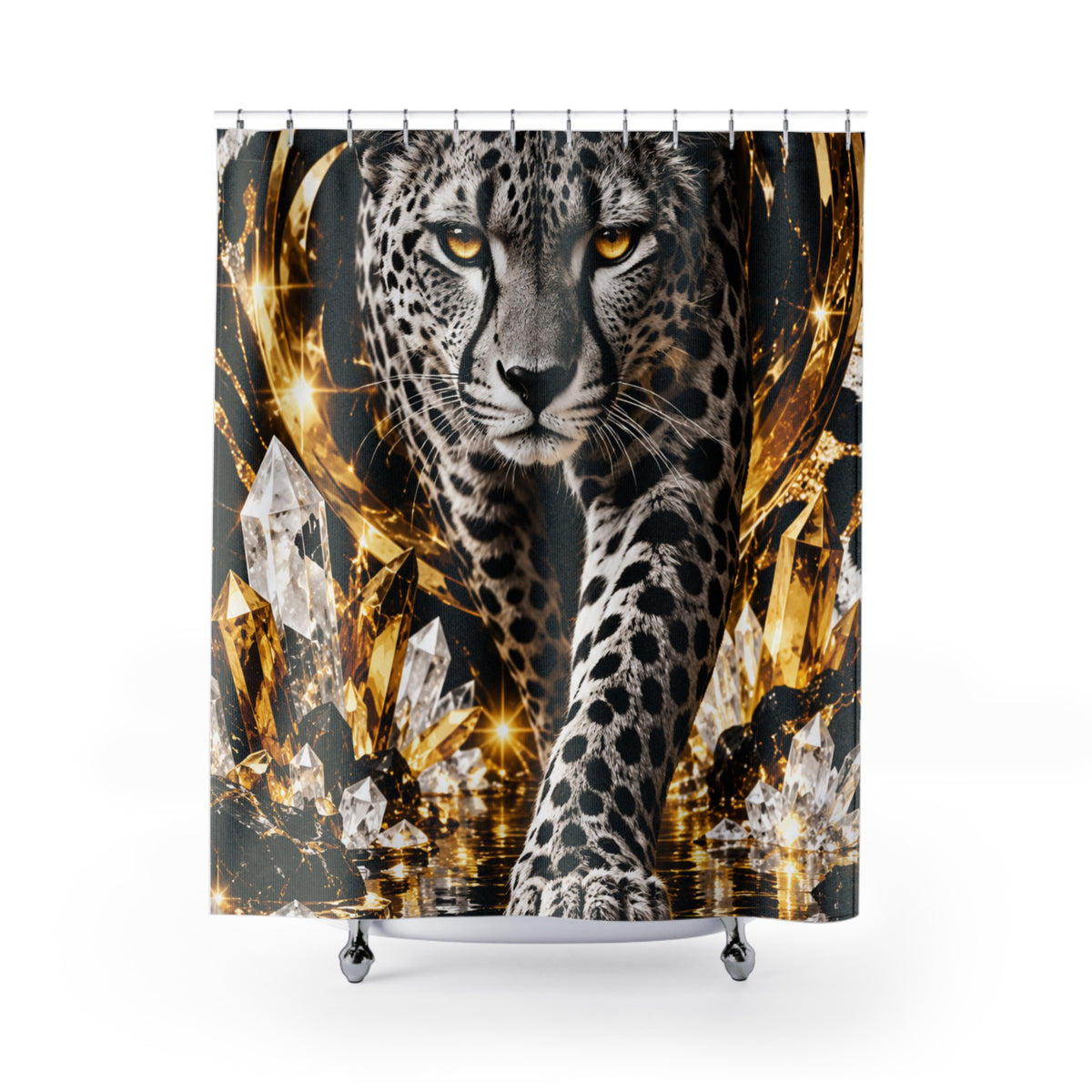 Majestic Leopard Crystal Shower Curtain