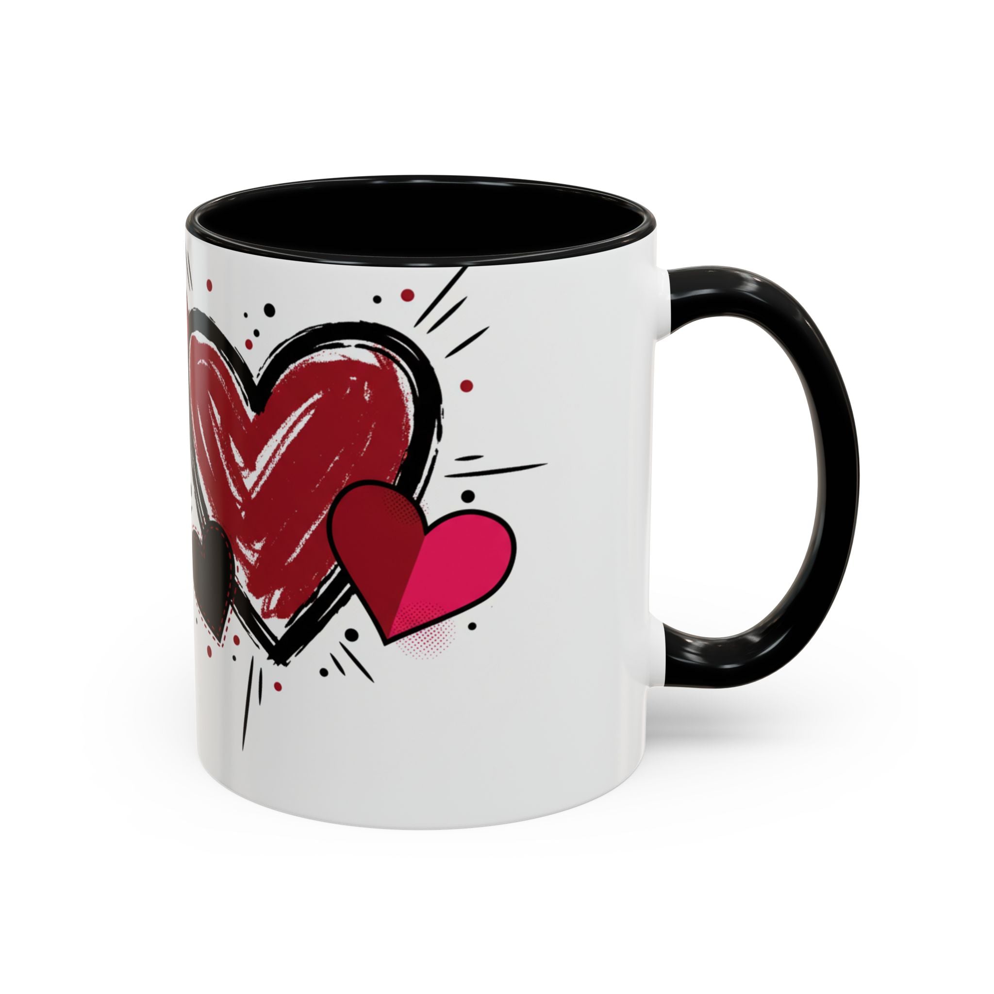 Hand-Drawn Hearts Accent Coffee Mug – Romantic Valentine’s Day Gift (11/15oz)