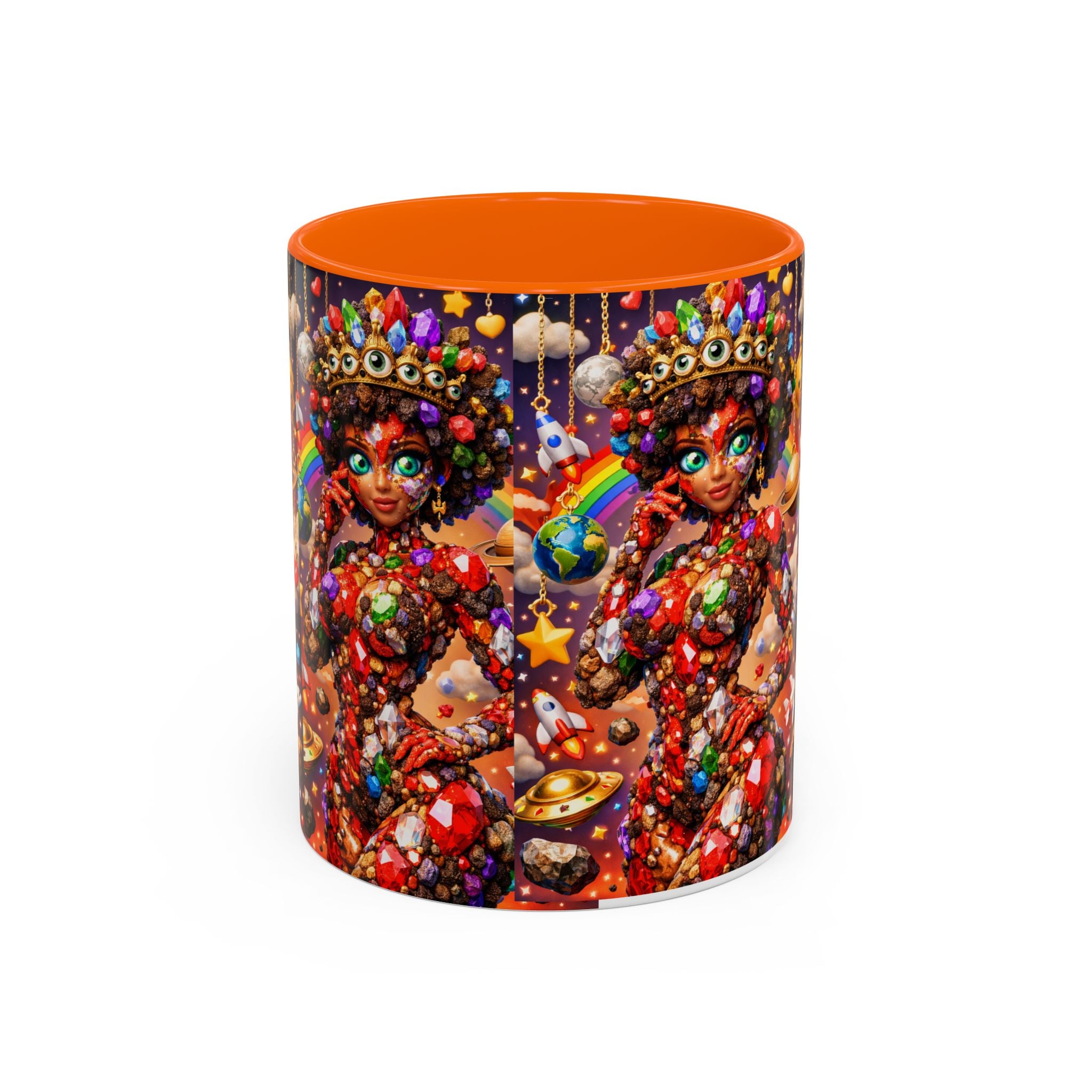 Celestial Candy Goddess Accent Coffee Mug — Colorful Cosmic Fantasy 11/15oz