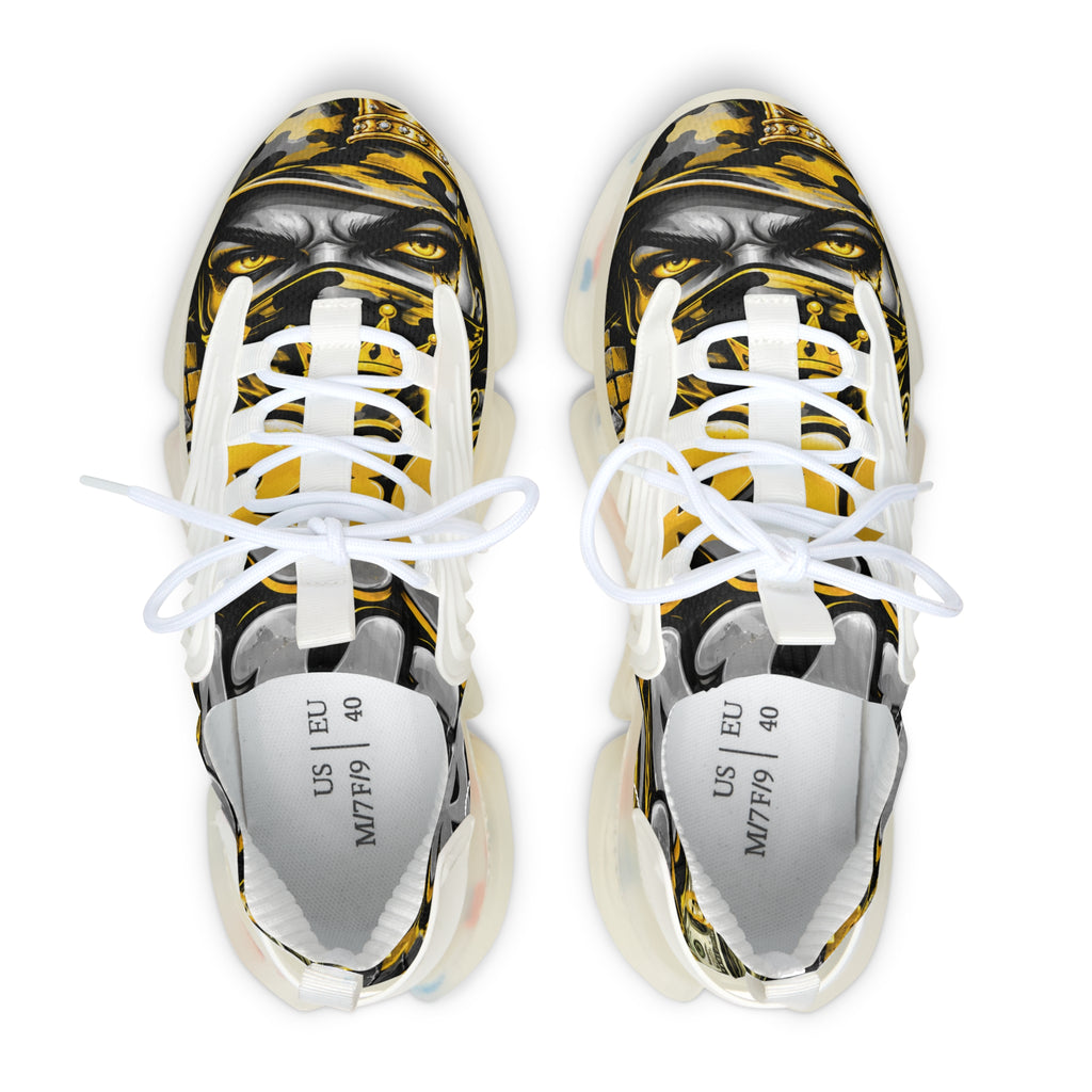Women's Mesh Sneakers – Bold Black, Gold & White Graphic Athletic Shoes