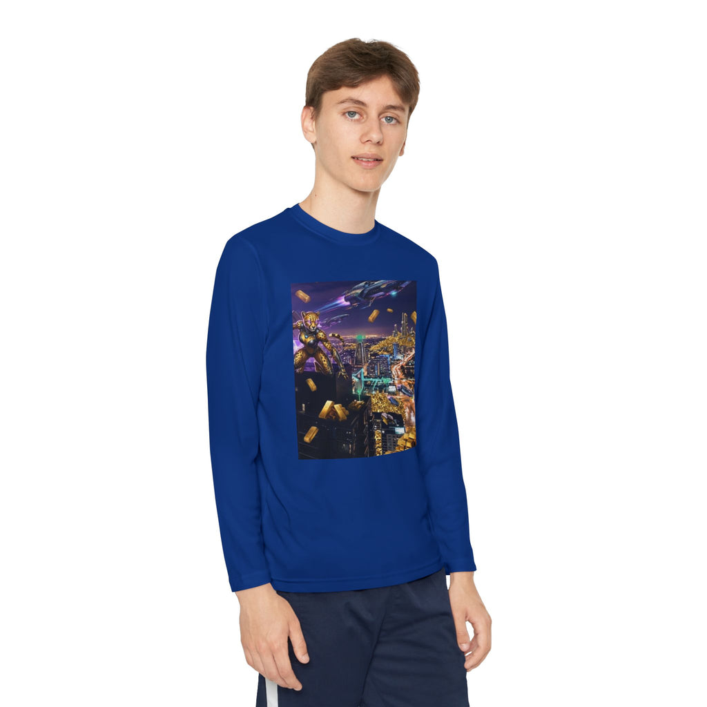 Youth Long Sleeve Tee – Colorful Night Cityscape Graphic Shirt