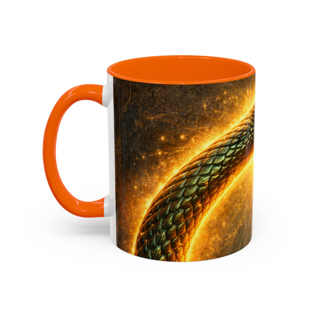 Ouroboros Serpent Accent Coffee Mug — Fiery Mythic Snake Design (11/15oz)