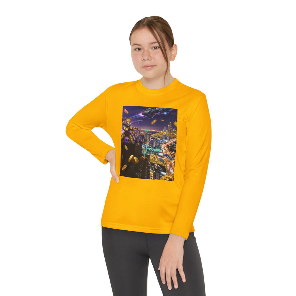 Youth Long Sleeve Tee – Colorful Night Cityscape Graphic Shirt