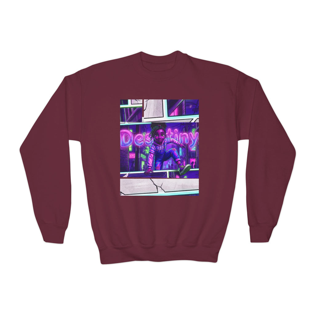 Youth “Destiny” Retro Neon Graphic Crewneck Sweatshirt