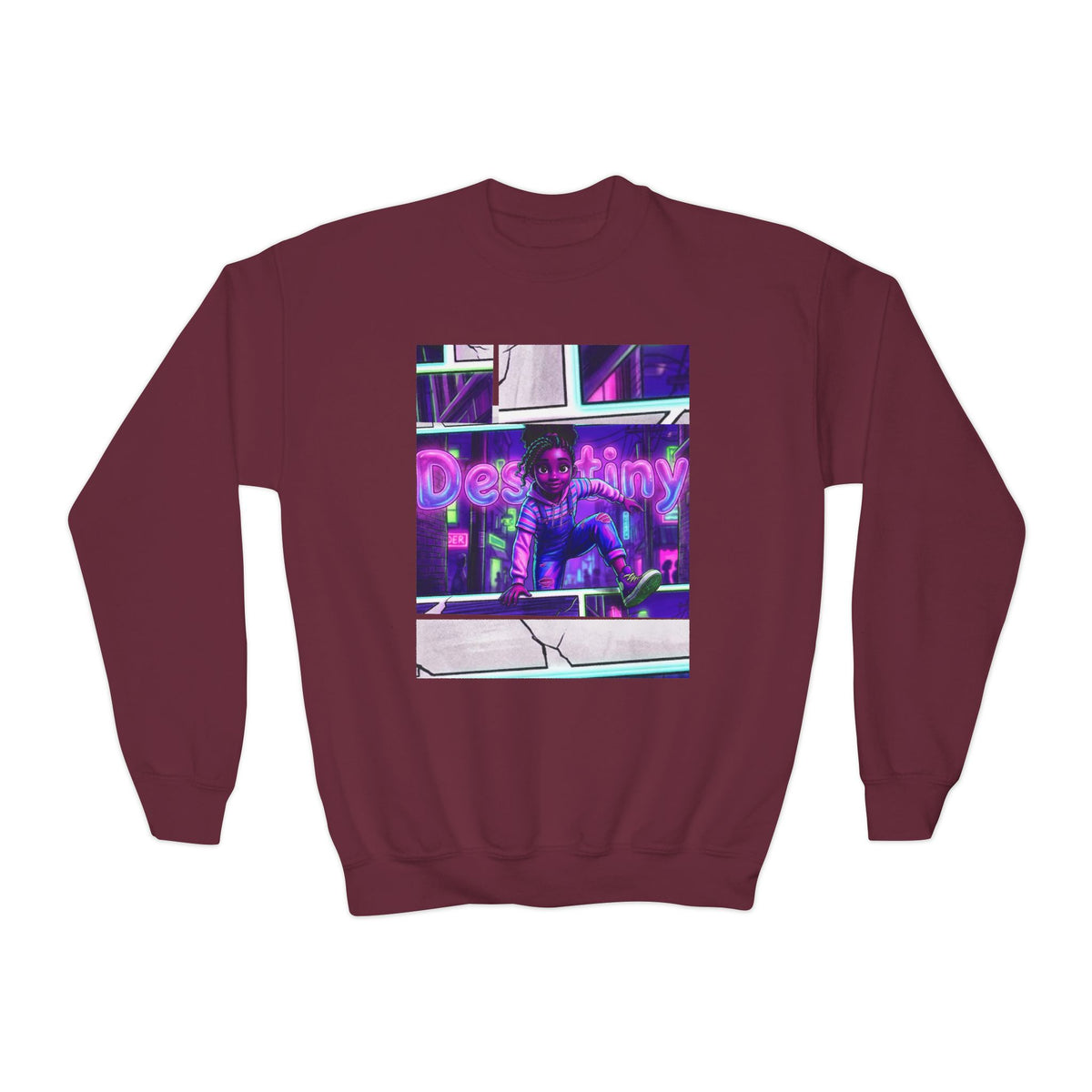 Youth “Destiny” Retro Neon Graphic Crewneck Sweatshirt