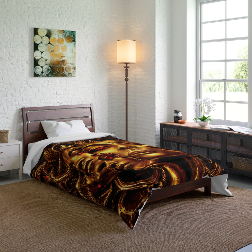 Medusa Goddess Comforter - Gold Serpent Mythic Bedding