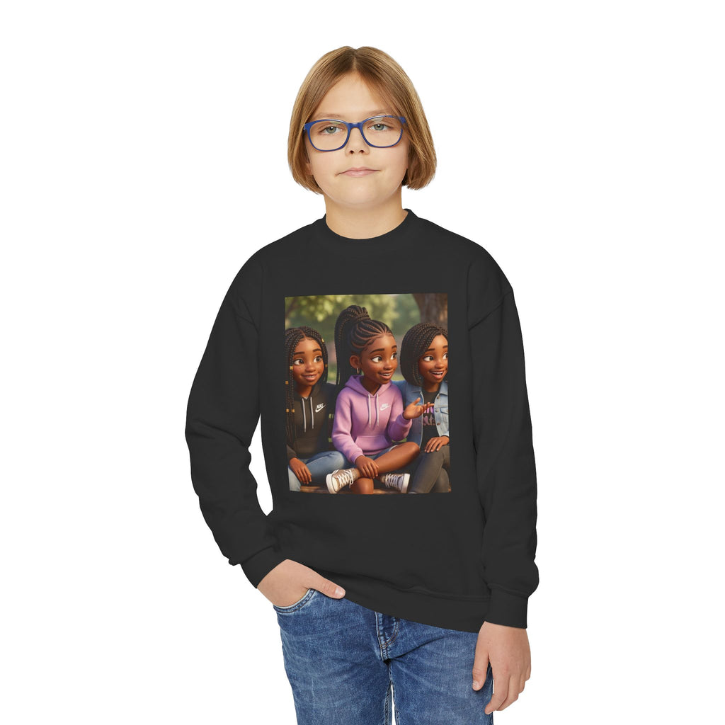 Youth Crewneck Sweatshirt Featuring Diverse Best Friends Illustration