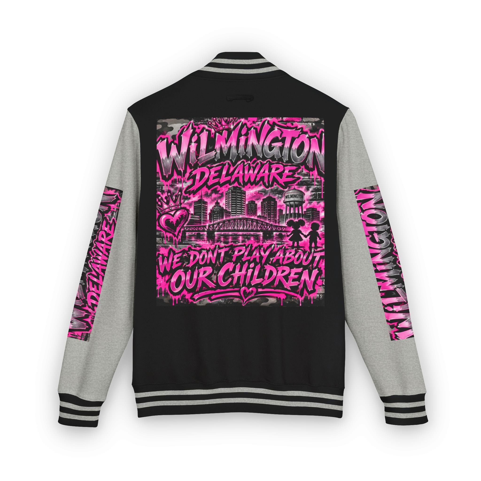 Wilmington Delaware Letterman Jacket — 'We Don't Play About Our Children' Varsity Coat