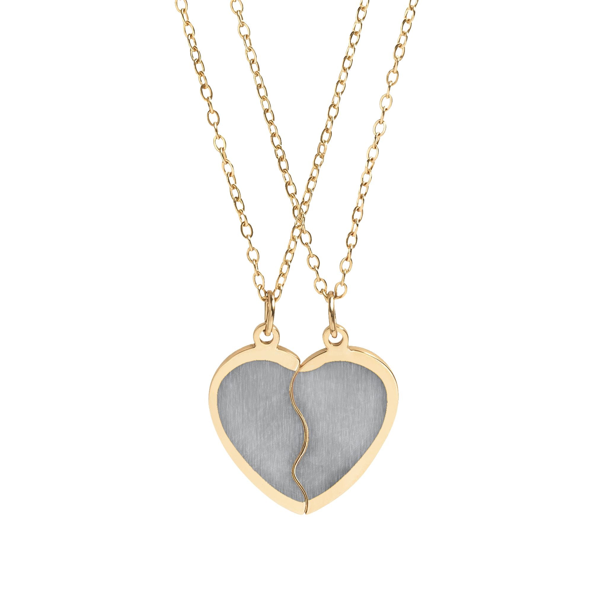 Break Apart Heart Necklace Set — Engravable Best Friend / Couples Pendant