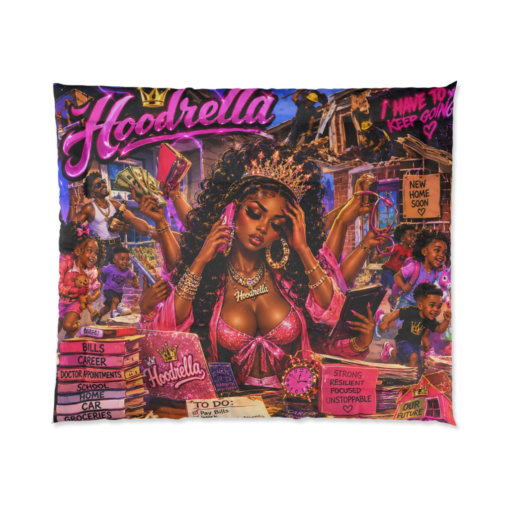 Hoodrella Queen Comforter — Afrocentric Pink Royalty Bedding