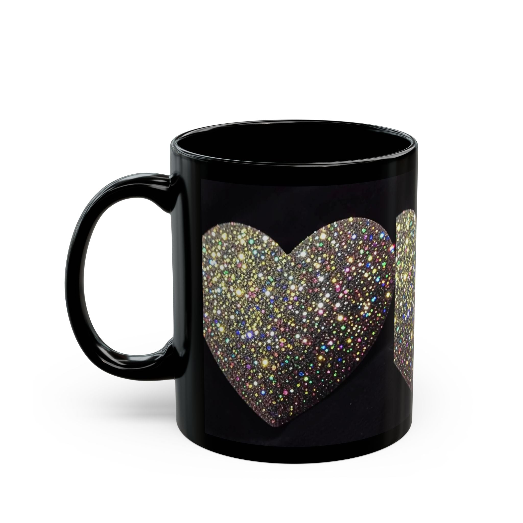 Black Glitter Heart Mug — Sparkling Heart Coffee Cup (11oz, 15oz)