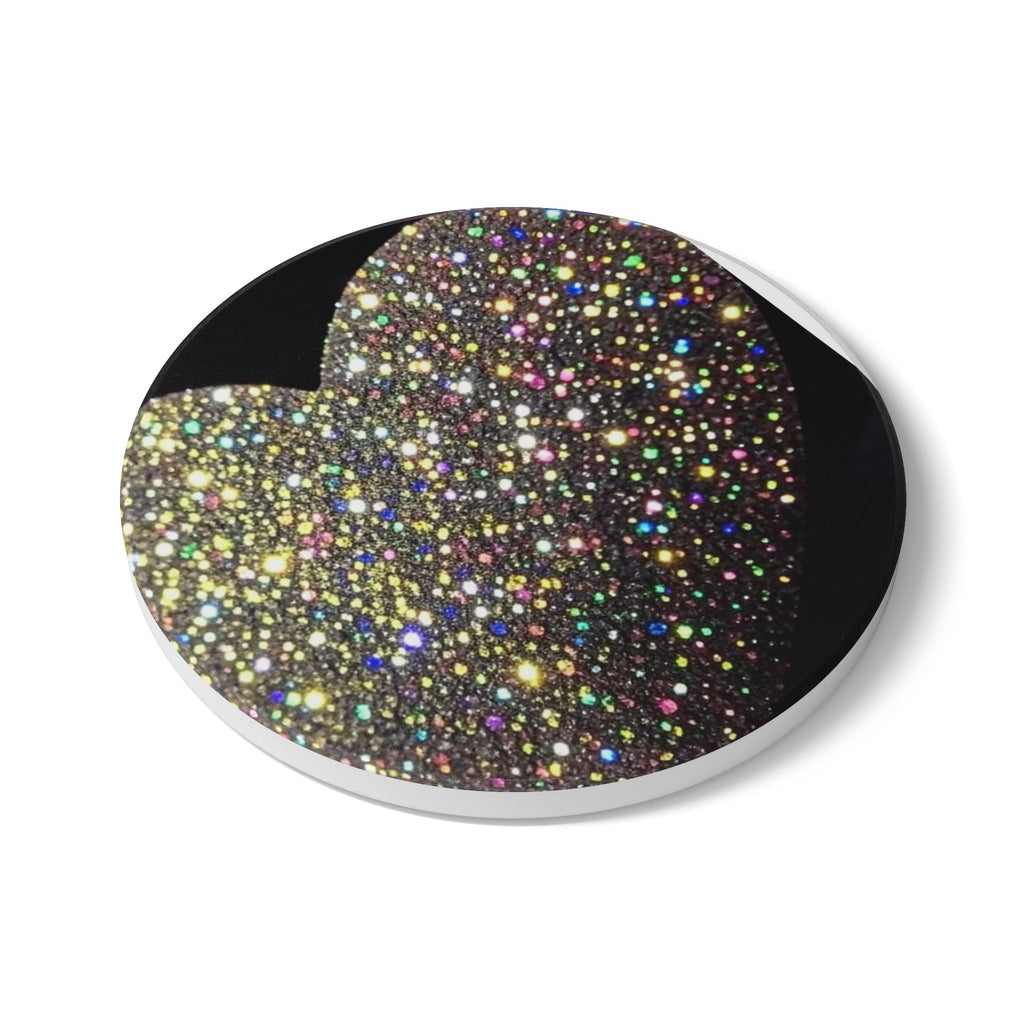 Glitter Heart Ceramic Coaster — Sparkling Gold Confetti Drink Coaster