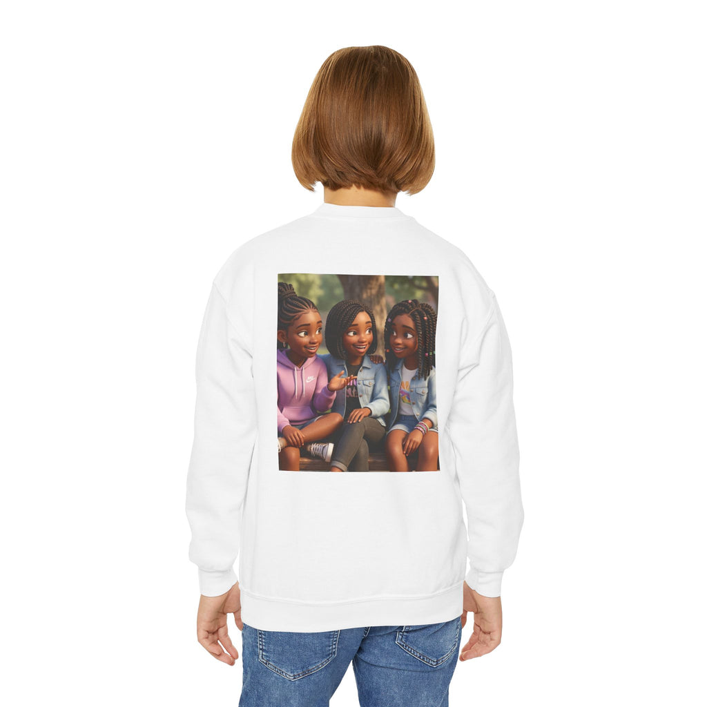 Youth Crewneck Sweatshirt Featuring Diverse Best Friends Illustration