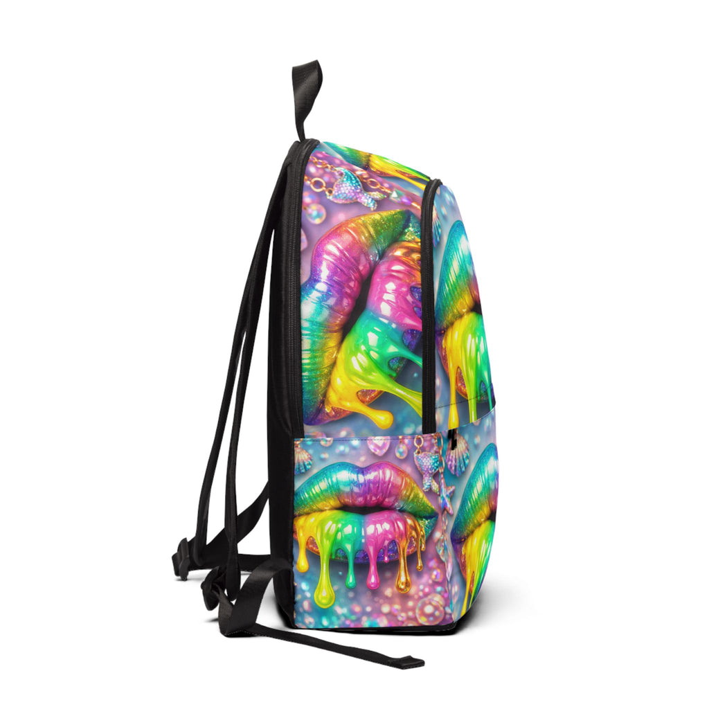 Rainbow Drip Lips Backpack — Colorful Pop Art School Bag